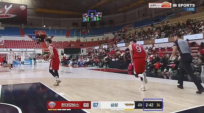 ▲ 컨터에게 골텐딩을 허용한 뒤 현대모비스가 경기를 다시 시작할 때 시간은 2분 42초였다. 