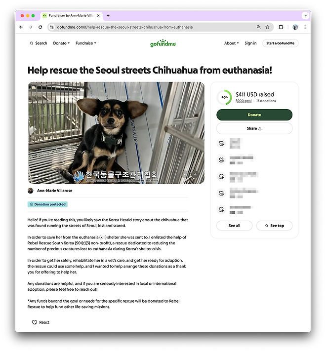 A GoFundMe campaign, organized by a reader based in Texas, raised more than $460 as of Dec. 30.