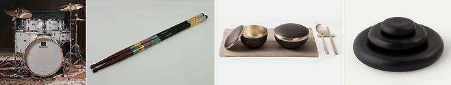 Gifts prepared by Korean President Lee Jae Myung for Japanese Prime Minister Sanae Takaichi and her husband include, from left: a drum, mother-of-pearl inlaid drumsticks, a traditional lacquered brassware dining set and a stone plate. [BLUE HOUSE]