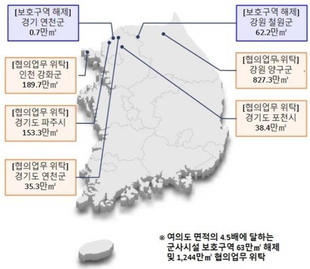 강원 철원· 경기 연천 군사시설보호구역 해제 및 규제 완화 지역. 국방부 제공