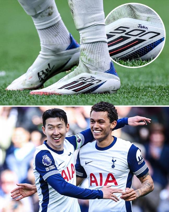 손흥민 축구화를 신고 뛰는 브레넌 존슨(좌). 스포츠 바이블