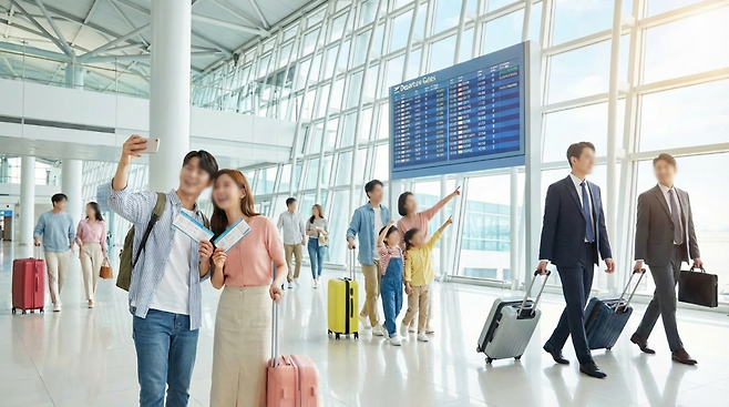 경기 불황 속 여행수요 증가는 SNS 기반의 ‘보여주는 일상’도 영향을 미친 것으로 분석된다. 젊은층 여가가 ‘실행하는 활동’에서 ‘보여주는 일상생활’로 이동하고 있다는 것이다. 여행이 단순한 이동이 아니라 정체성(라이프스타일)·관계·콘텐츠 생산과 결합하면서, 불황기에도 쉽게 내려놓기 어려운 소비로 진화한 셈이다. (사진=젠스파크로 생성)