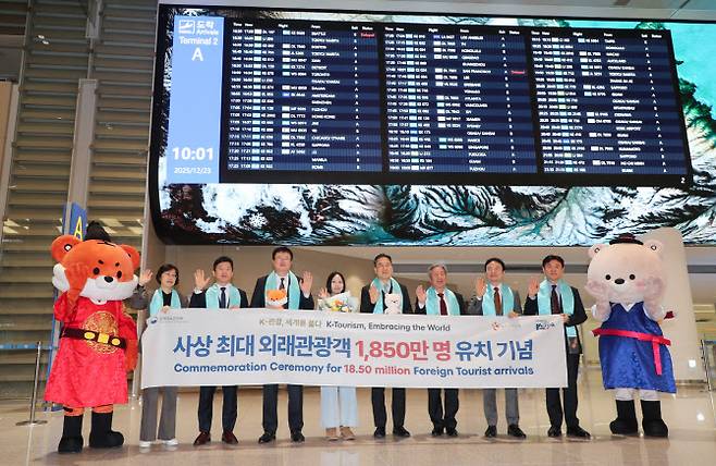‘사상 최대 외래관광객 유치 기념행사’가 지난해 12월 23일 인천국제공항 2터미널에서 열린 모습 (사진=문체부)