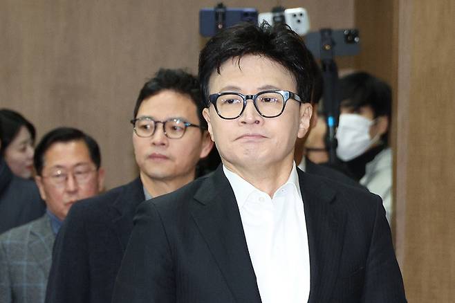 한동훈 전 국민의힘 대표가 14일 서울 여의도 국회 소통관에서 당 윤리위원회 제명 결정과 관련한 기자회견에 참석하고 있다. [뉴스1]