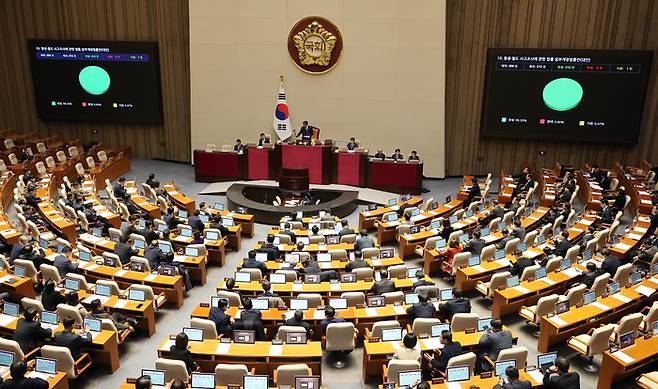15일 국회에서 열린 2026년 1월 임시국회 1차 본회의에서 토큰증권(STO) 제도화를 핵심으로 하는 자본시장법 및 전자증권법 개정안이 가결됐다. [사진=연합뉴스]