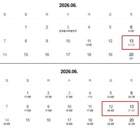 BTS 부산 공연이 예정된 6월 12~13일 지역 호텔 숙박 요금./사진=온라인 예매 사이트