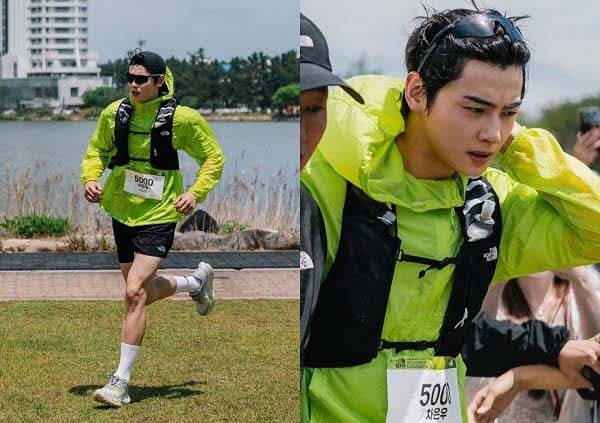 차은우는 최근 한 트레일러닝 대회에 참가해 완주한 것으로 알려졌다. 사진=노스페이스 인스타그램