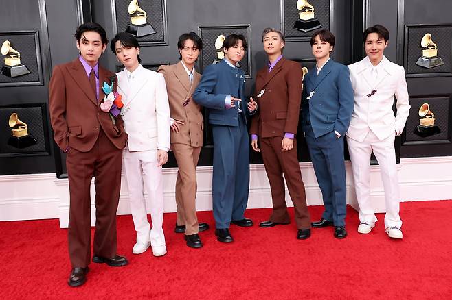 BTS attends the 64th Annual Grammy Awards in April 2022 in Las Vegas. (Getty Images)