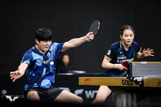 WTT 스타 컨텐더 도하 혼합복식에 나선 박강현(왼쪽)과 김나영. WTT 인스타그램 캡처