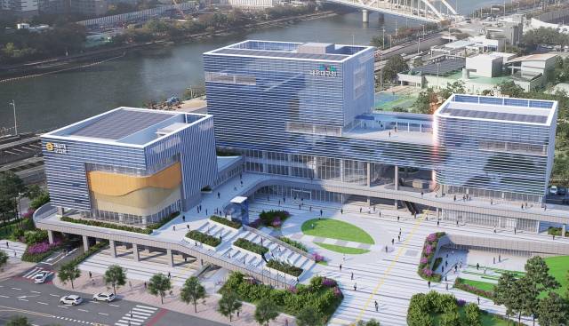 부산 해운대구 재송동에 건립 중인 해운대구청 신청사 조감도. 부산일보DB