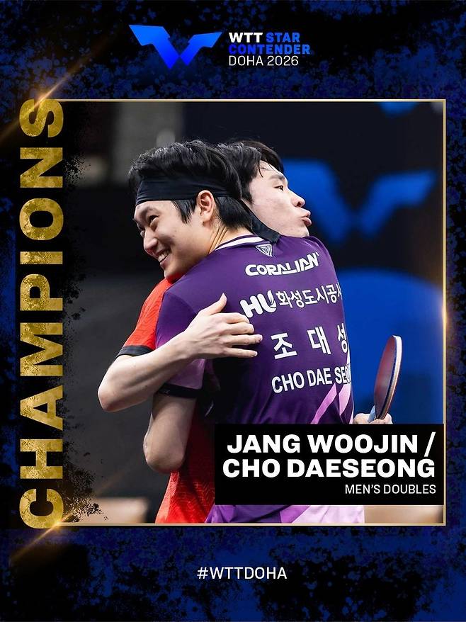 탁구 장우진-조대성 콤비, 만리장성 넘어 WTT 새해 첫 우승