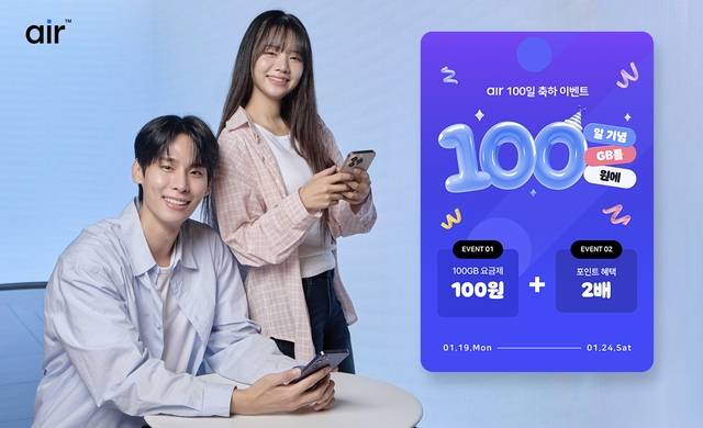 SK텔레콤이 자급제 전용 디지털 통신 서비스 ‘에어’ 출시 100일을 맞아 프로모션을 진행한다. SKT 제공