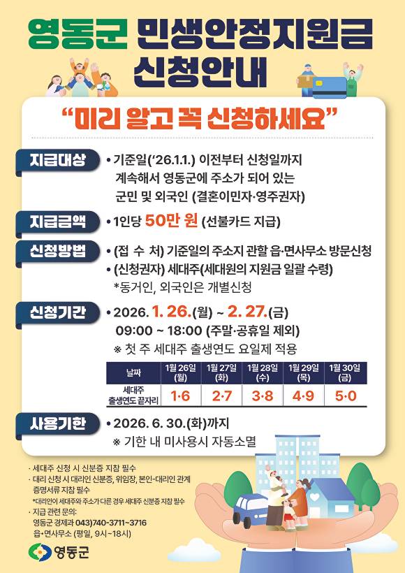 민생안정지원금 신청 안내문. [사진=영동군]