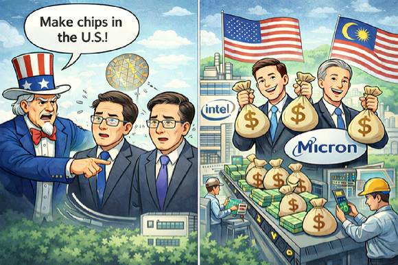 미국 정부가 아시아 기업에는 현지 생산을 강요하지만, 정작 미국 기업들은 아시아 생산 시설 투자 기조를 이어가고 있다. [사진=챗GPT]