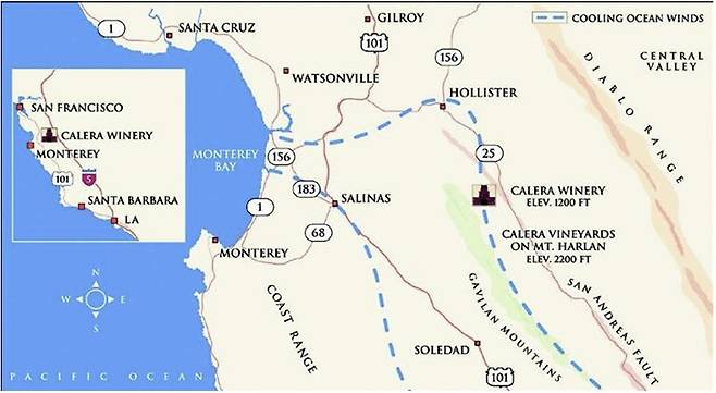 마운트 할란과 칼레라 위치.