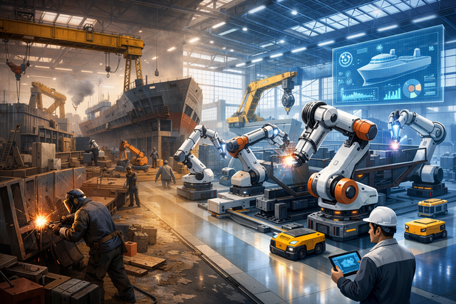 HD현대로보틱스가 자사 로보틱스 솔루션을 활용해 제조업 중심의 HD현대그룹의 체질개선에 앞장서고 있다. 사진은 챗GPT를 활용해 만든 AI 이미지.