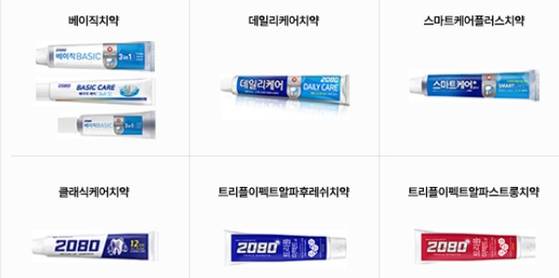 Six toothpaste products under the 2080 brand voluntarily recalled by Aekyung Industrial [SCREEN CAPTURE]