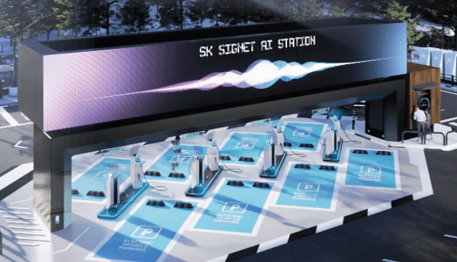 로봇 기반 전기차 급속 자동 충전 시스템 개념도 (사진=SK시그넷)
