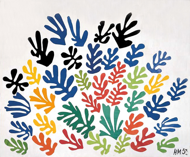 앙리 마티스, '다발'(The Sheaf). 1953년. 종이 오려붙이기 컷-아웃 기법. 294 x 350cm. 미국 해머 미술관(Hammer Museum) 소장.