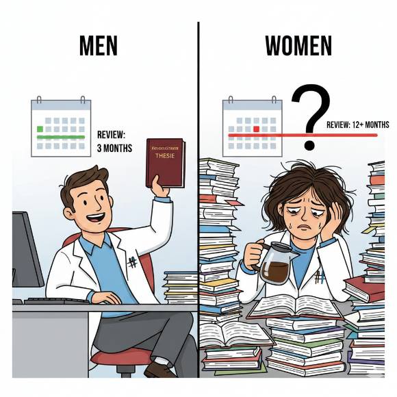 여성 연구자 논문이 남성 저자 논문보다 심사 기간이 길다는 분석 결과가 나와 주목된다. [사진=GEMINI]