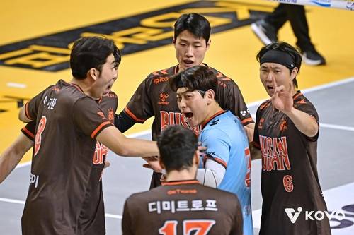 득점 후 기뻐하는 OK저축은행 선수들 [한국배구연맹 제공. 재판매 및 DB 금지]