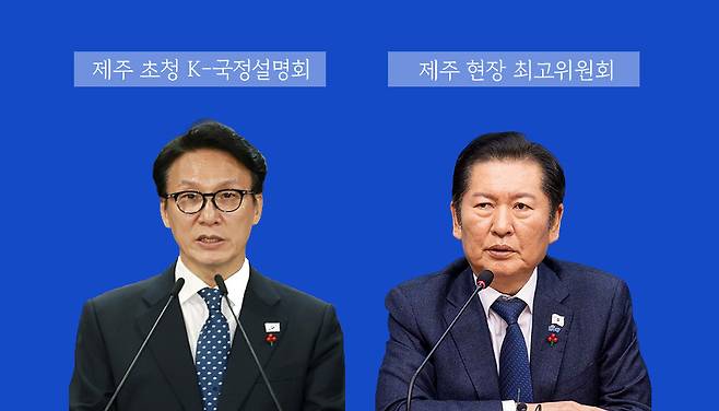 설연휴를 앞둬 제주 방문을 추진 중인 김민석 국무총리(왼쪽)와 정청래 더불어민주당 대표(오른쪽).