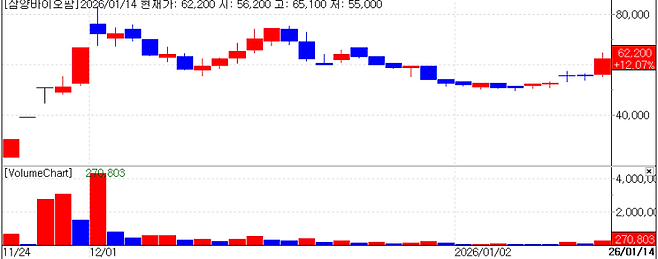 Recent stock price trend of Samyang Biopharm. (Source: KG Zeroin MP Doctor)