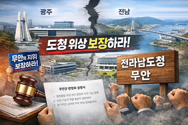무안군번영회가 성명서를 통해 광주전남 통합을 통한 도청소재지인 무안군의 위상보장을 촉구했다. 정승현 기자