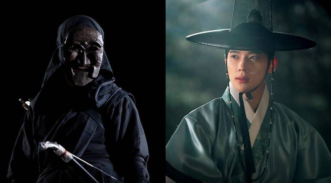 ‘은애하는 도적님아’ 1회. 백정 탈을 쓰고 의적 홍길동으로 활약하는 홍은조와, 탐정 놀이를 하다가 그를 쫓는 도월대군. 한국방송 제공