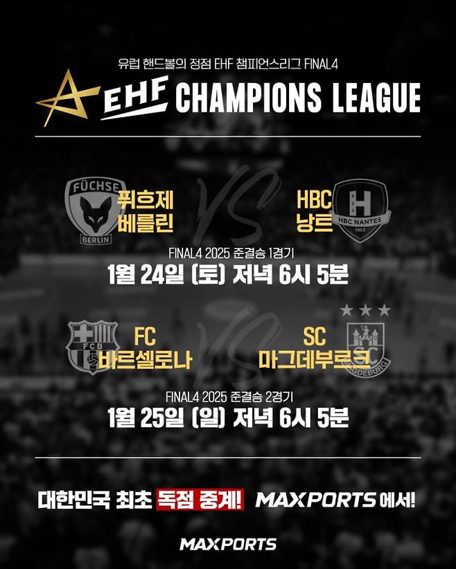핸드볼 전문 스포츠 채널 맥스포츠(MAXPORTS)가 오는 24일부터 유럽핸드볼연맹(EHF)이 주관하는 최고 권위의 'EHF 챔피언스리그' 남자부 경기를 국내 최초로 녹화 중계한다. 사진은 지난 시즌 챔피언스리그 4강 대진표. /사진=맥스포츠
