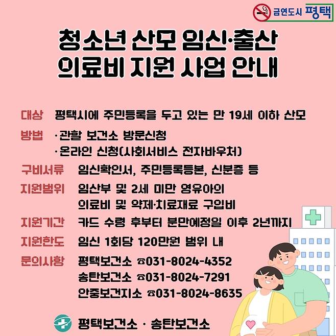 평택시 '19세 이하 청소년 산모 의료비 지원' 안내문 [평택시 제공. 재판매 및 DB 금지]