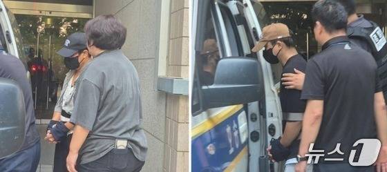 살인미수 등의 혐의를 받는 A 씨(왼쪽)와 B 씨가 영장실질심사를 받고 나오고 있다.2025.8.25/뉴스1