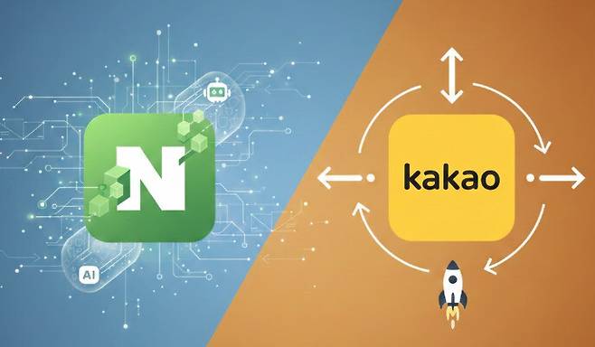 생성형 인공지능(AI) ‘제미나이’(Gemini)에 “네이버와 카카오의 기업 이미지(CI)를 반영해 이 기사에 어울리는 이미지를 생성해주세요”라는 지시어를 입력해 생성한 이미지.