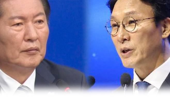 정청래 더불어민주당 대표(왼쪽), 김민석 국무총리.