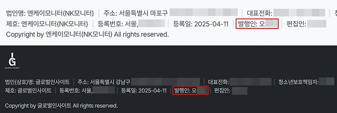 북한에 무인기를 보냈다고 자백한 오 모 씨가 정보사령부로부터 자금 지원을 받아 운영한 위장회사(NK모니터, 글로벌인사이트) 홈페이지 화면 갈무리.
