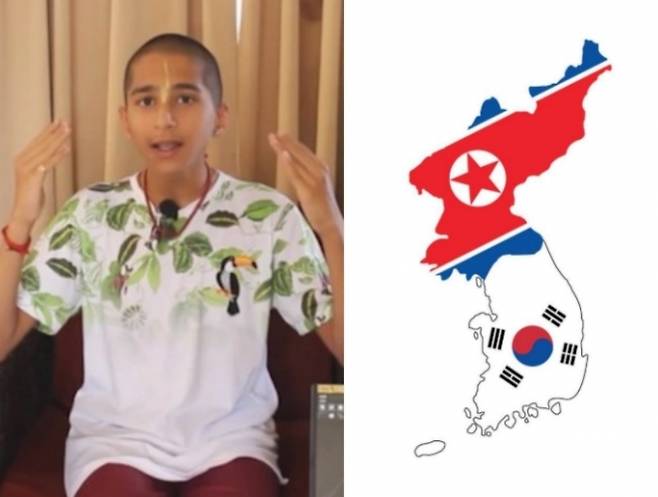 왼쪽 아비냐 아난드, 오른쪽 한반도 지도 자료사진