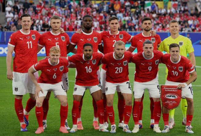 2024년 6월 17일 유로 2024 조별리그 프랑스전 선발로 나선 오스트리아 대표팀 선수들. 게티이미지코리아
