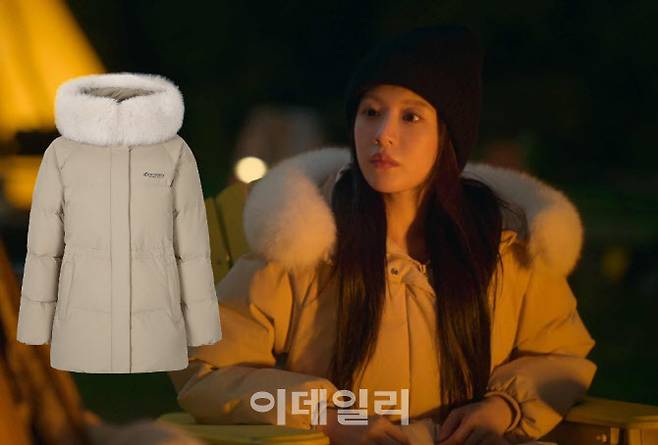 고윤정이 디스커버리 패딩을 착용한 모습(왼쪽)과 상품 이미지 (사진=SNS·디스커버리 익스페디션 홈페이지 캡처)