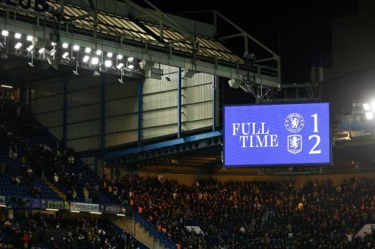 첼시가 애스턴 빌라에 1-2로 패한 경기 결과를 알린 전광판. 사진[EPA=연합뉴스]