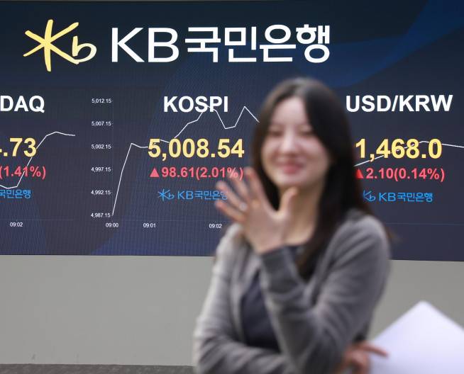 지난 22일 증시 개장과 함께 코스피 지수가 사상 처음 5000을 넘어섰다. (사진제공=KB국민은행)