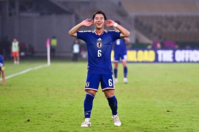 일본 오구라가 25일 사우디 제다에서 열린 2026 AFC U-23 아시안컵 결승전 중국과 경기에서 득점 후 세리머니하고 있다. 사진=AFC