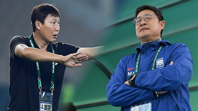 김상식 베트남 23세 이하 대표팀 감독(왼쪽)과 이민성 한국 23세 이하 대표팀 감독. [사진 베트남축구협회, 대한축구협회]