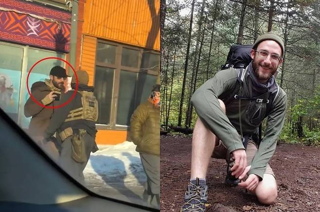 미국 미네소타주 미니애폴리스에서 연방 이민단속국 요원에게 사살된 알렉스 제프리 프레티(37·원 안)가 제압되기 전 촬영된 영상. 그는 오른손에 휴대전화를 들고 시위 단속 현장을 촬영하고 있었으며 왼손은 빈손이었던 것으로 파악됐다. 제압 과정에서 총기 소지가 발견된 뒤 총을 맞고 사살됐다. 오른쪽은 유족이 제공한 생전 모습. 인스타그램(dangjessie) 캡처