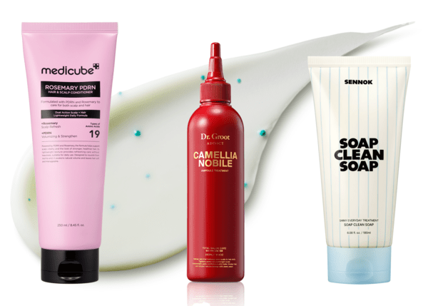 ①메디큐브 로즈마리 PDRN 헤어&스칼프 컨디셔너&nbsp;②닥터그루트 까멜리아 노빌레 앰플 트리트먼트&nbsp;③센녹 샤이니 에브리데이 트리트먼트 솝 클린 솝