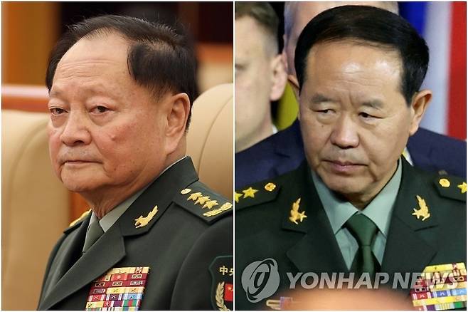 장유샤 중국공산당 중앙군사위원회 부주석(왼쪽)과 중앙군사위 위원인 류전리 연합참모부 참모장 [EPA 연합뉴스 자료사진. 재판매 및 DB 금지]