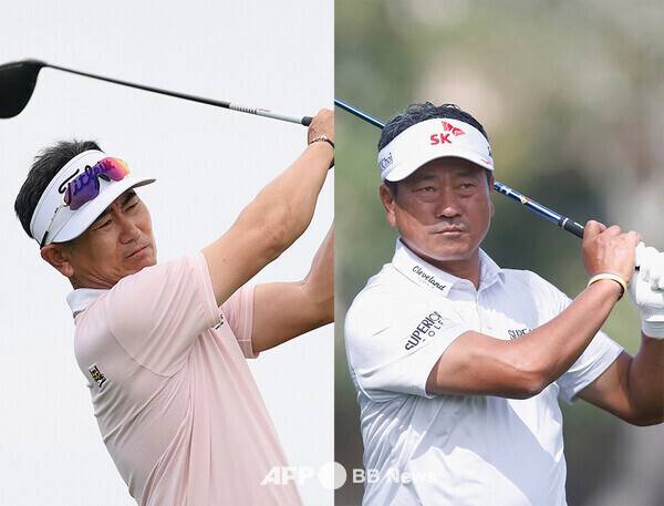 미국프로골프(PGA) 챔피언스투어 2026시즌 개막전인 미쓰비시 일렉트릭 챔피언십에 출전한 양용은, 최경주 프로. 사진제공=ⓒAFPBBNews = News1