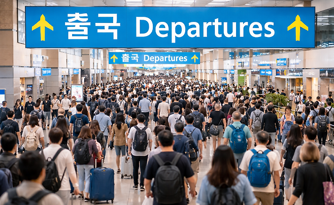 붐비는 출국장 이미지. 여행을 줄였다는 인식과 달리 해외 출국 수요는 쉽게 꺼지지 않고 있다.