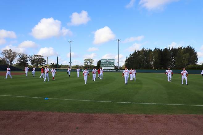 SSG 랜더스 선수단의 미국 플로리다 스프링캠프 훈련 모습. /사진=SSG 랜더스 제공