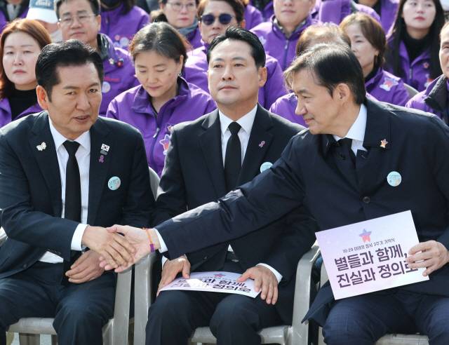 왼쪽부터 정청래 더불어민주당 대표, 장동혁 국민의힘 대표, 조국 조국혁신당 대표. 연합뉴스