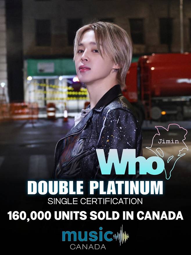 방탄소년단 지민 'Who', 뮤직 캐나다 더블 플래티넘 싱글 인증